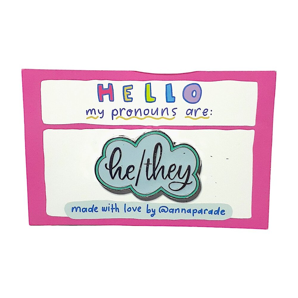 He/They Pronouns Enamel Pin | LGBTQ+ Pride Inclusive Badge by @annaparade 🎉